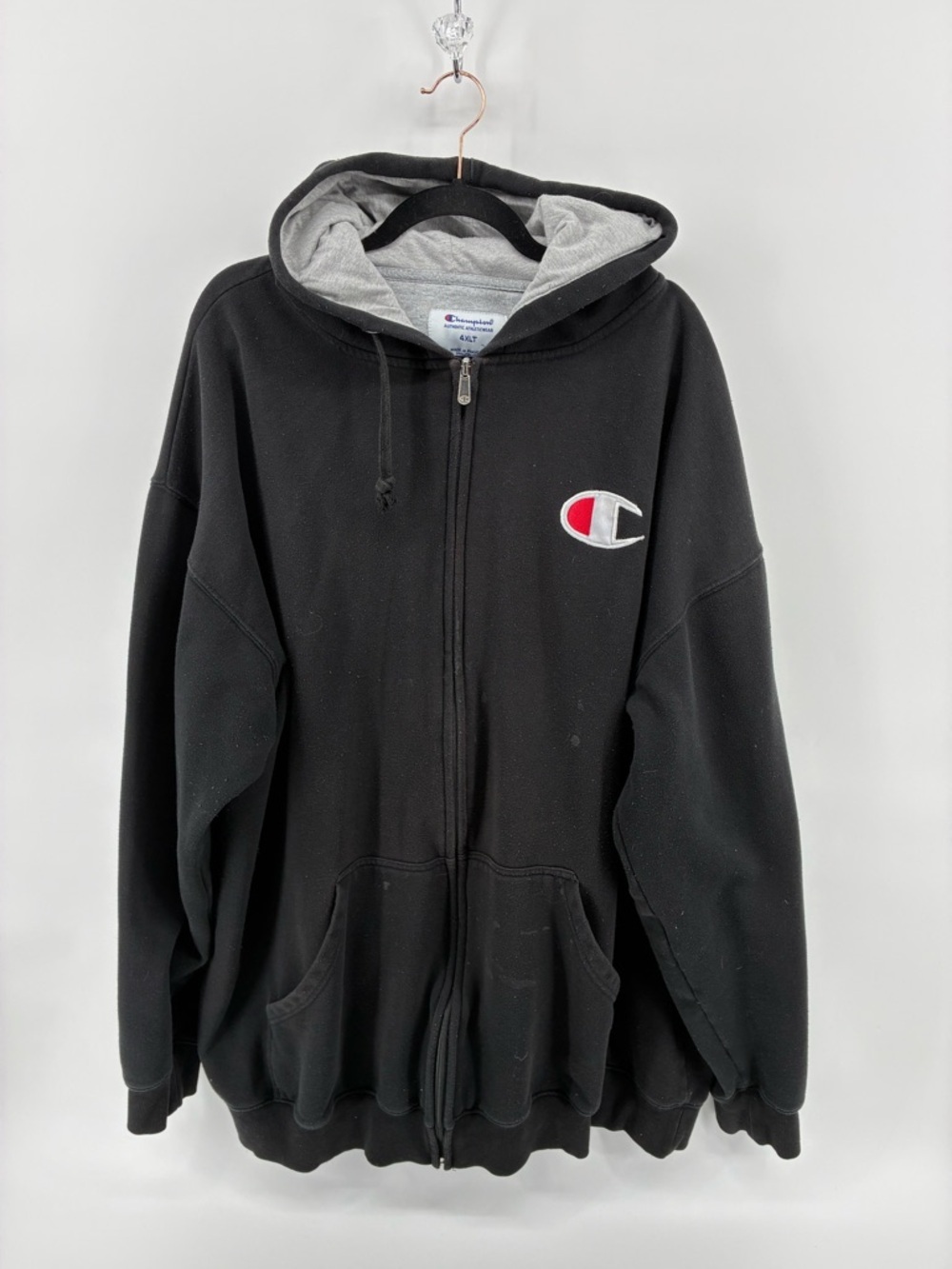 Champion Black Full-Zip Hoodie with Gray Hood Lining